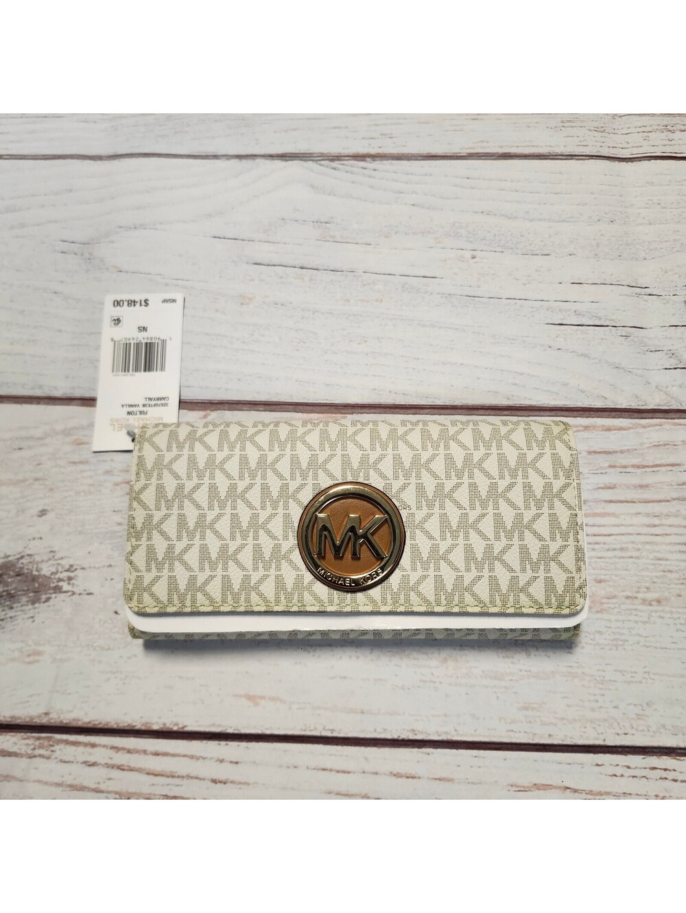Michael Kors MK Logo Carryall Flap Wallet Vanilla NWT